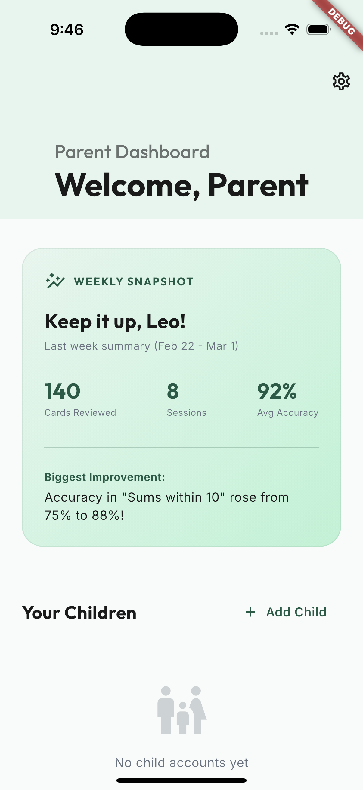 Parent Dashboard Screenshot